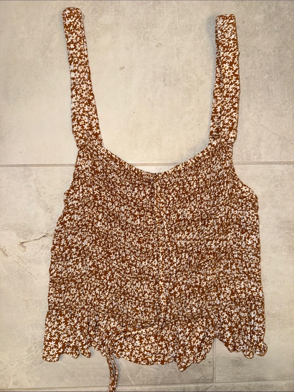 Brown Floral Smocked Cami with Adjustable Tie
